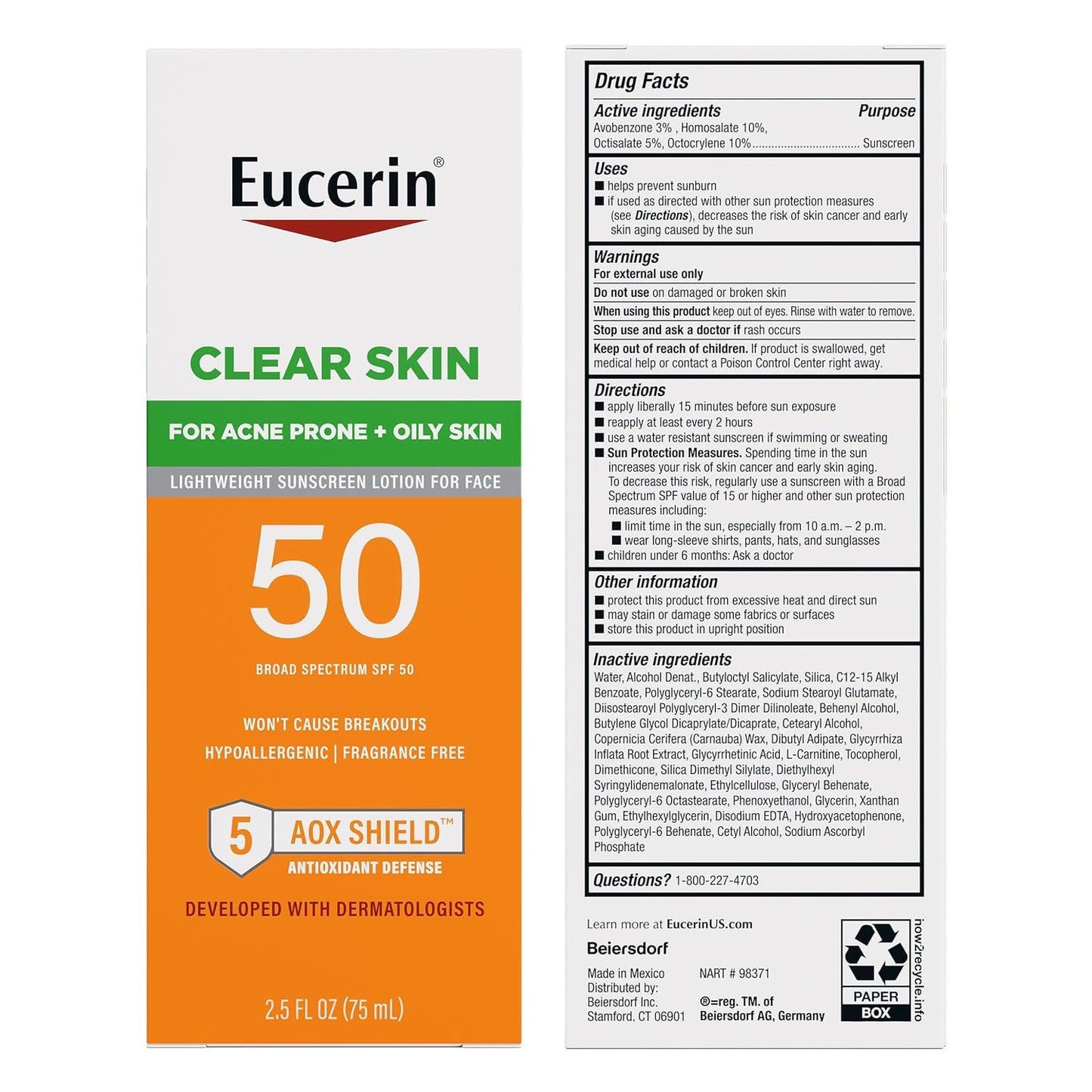 Eucerin Sun Clear Skin Face Sunscreen Lotion SPF 50 for Acne Prone and Oily Skin